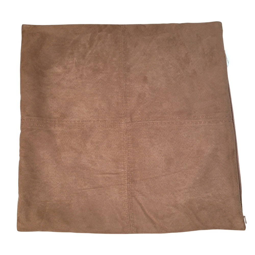 Pottery Barn Accent Pillow Cover Brown Faux Suede Stitched Square 18x18 Decor